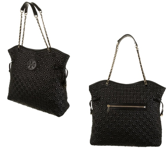 Tory Burch Marion Quilted Leather Slouchy Tote/Shoulder Bag in Black - Picture 4 of 13